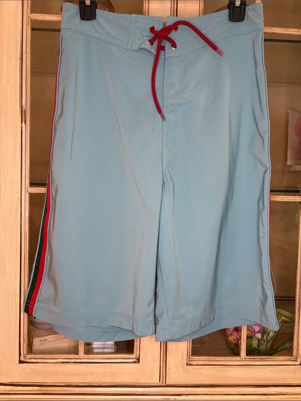 Penguin Brand Light Blue Men’s Swim Shorts with Red Drawstring